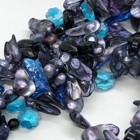 Substantial, Heavy, Unique Purple & Blue Shell & Bead Runway Statement Necklace - Picture 8 of 9